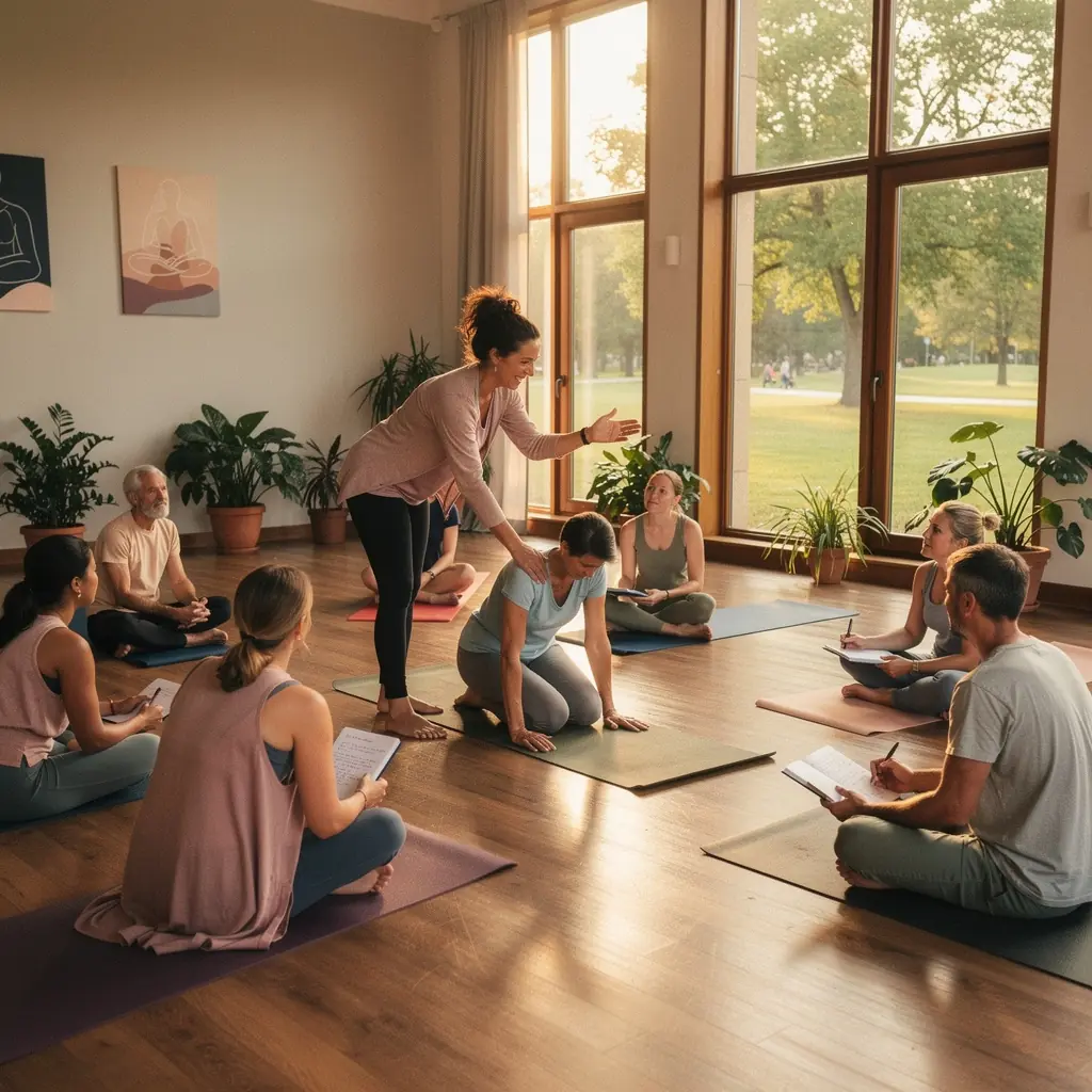 Nauczyciel jogi prowadzący zajęcia w studio.